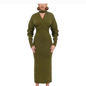 Andrea Iyamah MARI Jade Knit Dress Long Sleeve  Size S/M  EUC